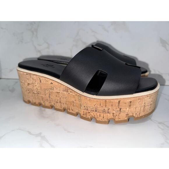 Hermès H Wedge Sandals in Black - Picture 5 of 6